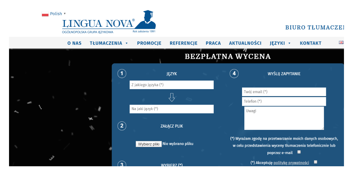 formularz - zlecenia tłumaczeń przysięgłych i zwykłych